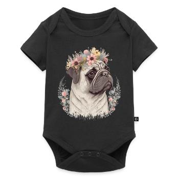 Fleur de carlin mignon Crown Pet Dog Breed Floral Puppy - Body à manches courtes Premium Bébé - noir - Devant