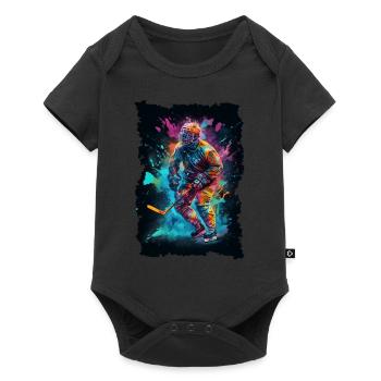 Bunter Eishockey Spieler Geschenk Eishockey Fan - Baby Premium Kurzarmbody - Schwarz - Vorne