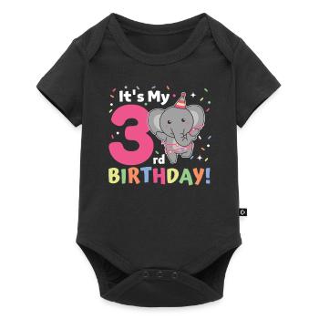 Eléphant pour les enfants de 3ème anniversaire de trois ans - Body à manches courtes Premium Bébé - noir - Devant