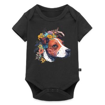 Cute Jack Russel Terrier Flower Crown Pet Dog Bree - Baby Premium Kurzarmbody - Schwarz - Vorne