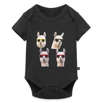 Alpaca Funny Sunglasses Colorful - Baby Premium short-sleeve bodysuit - black - Front