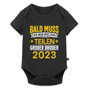 Bald muss ich mein Spielzeug teilen Bruder 2023 - Baby Premium Kurzarmbody - Schwarz - Vorne
