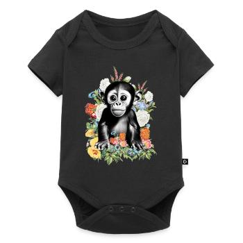 Affe Blumen - Baby Premium Kurzarmbody - Schwarz - Vorne