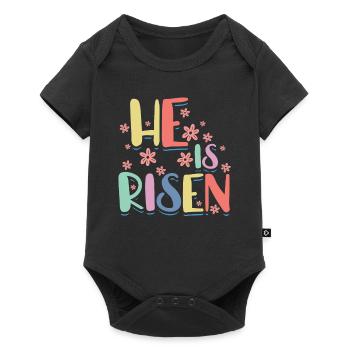 Il est ressuscité, fleur, Dieu, adorateur, foi - Body à manches courtes Premium Bébé - noir - Devant