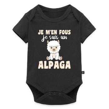 Je m'en fous je suis un alpaga - süßes Alpaka - Baby Premium Kurzarmbody - Schwarz - Vorne