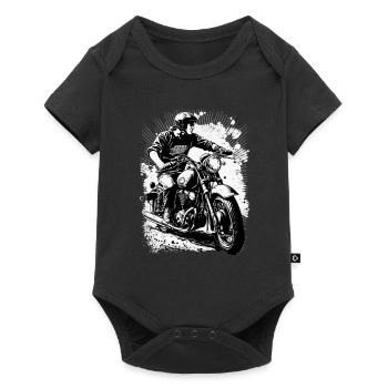 Old School Motorrad Motorradfahrer - Baby Premium Kurzarmbody - Schwarz - Vorne