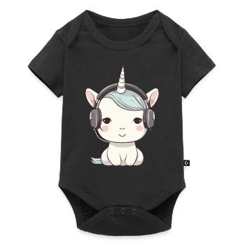 Licorne avec écouteurs pour mélomanes - Body à manches courtes Premium Bébé - noir - Devant