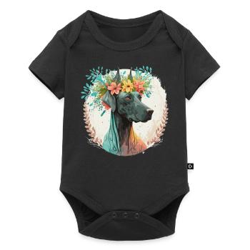 Mignon Grand Danois Fleur Couronne Chien de Compagnie Race Florale - Body à manches courtes Premium Bébé - noir - Devant