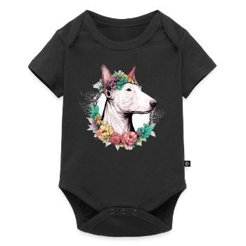 Mignon Bull Terrier Fleur Couronne Chien de Compagnie Race Flora - Body à manches courtes Premium Bébé - noir - Devant