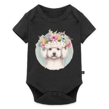 Cute Bichon Frise Flower Crown Pet Dog Floral Pupp - Baby Premium short-sleeve bodysuit - black - Front