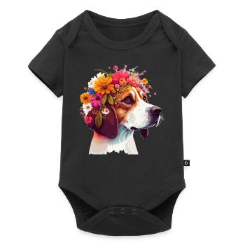Fleur de beagle mignon Couronne Chien de race Floral Pupp - Body à manches courtes Premium Bébé - noir - Devant