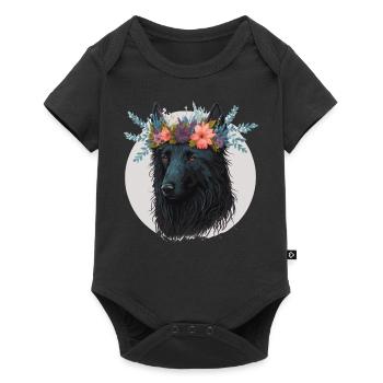 Fleur de chien de berger belge mignon Couronne Chien de compagnie Floral - Body à manches courtes Premium Bébé - noir - Devant
