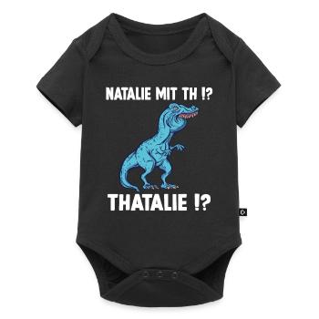 TRex Meme Dino mit Überbiss Natalie mit th Nathali - Baby Premium Kurzarmbody - Schwarz - Vorne