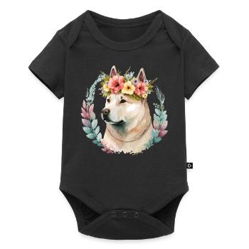 Cute Akita Inu Dog Flower Crown Pet Dog Breed Flor - Baby Premium short-sleeve bodysuit - black - Front