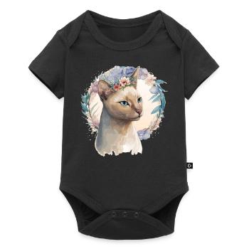 Mignon Tonkinese Cat Fleur Crown Cats Chaton de compagnie - Body à manches courtes Premium Bébé - noir - Devant