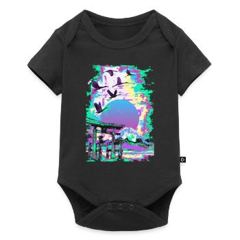 Japanese Woodblock Landscape Vaporwave Aesthetic - Baby Premium short-sleeve bodysuit - black - Front