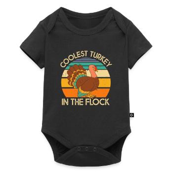 Coolest Turkey In The Flock Thanksgiving Truthahn - Baby Premium Kurzarmbody - Schwarz - Vorne
