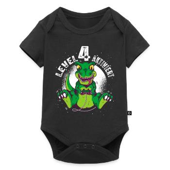 Level 4 Jahre alt, 4. Geburtstag Gamer Dino T-Rex - Baby Premium Kurzarmbody - Schwarz - Vorne