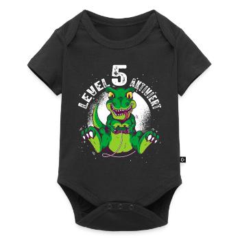Level 5 Jahre alt, 5. Geburtstag Gamer Dino T-Rex - Baby Premium Kurzarmbody - Schwarz - Vorne
