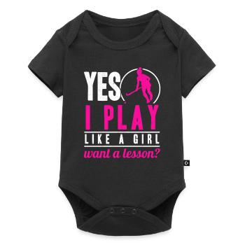 Oui je joue comme une fille aide à marquer Field Hocke - Body à manches courtes Premium Bébé - noir - Devant