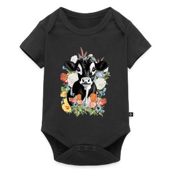 Cow Flowers - Baby Premium short-sleeve bodysuit - black - Front