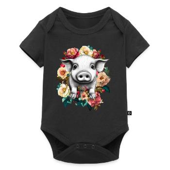 Fleurs de cochon - Body à manches courtes Premium Bébé - noir - Devant