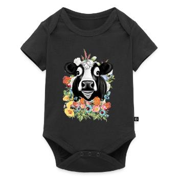 Cow Flowers - Baby Premium short-sleeve bodysuit - black - Front