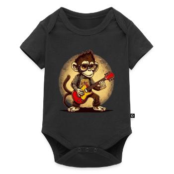 Affe Schimpanse spielt Acousitc Rock Gitarre - Baby Premium Kurzarmbody - Schwarz - Vorne