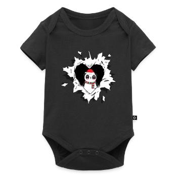 Panda with Santa hat looks out of torn - Baby Premium short-sleeve bodysuit - black - Front