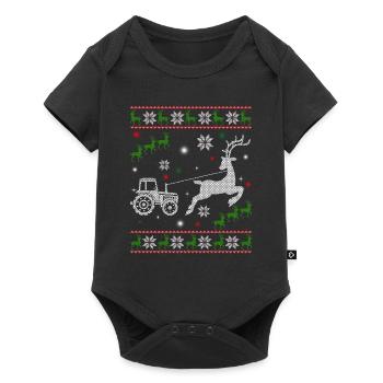 Reindeer Farmer Tractor Design Christmas Tree Farm - Baby Premium Kurzarmbody - Schwarz - Vorne