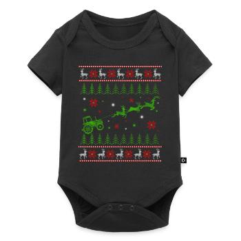 Reindeer Farmer Tractor Design Christmas Tree Farm - Baby Premium Kurzarmbody - Schwarz - Vorne
