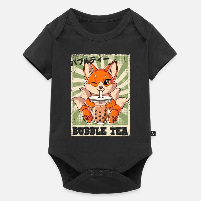 Boba Tea Kitsune Bubble Tea - Baby Premium Kurzarmbody - Schwarz