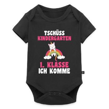 Schulkind Schulbeginn einhorn Katze Einschulung - Baby Premium Kurzarmbody - Schwarz - Vorne