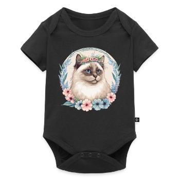 Cute Ragdoll Cat Flower Crown Cats Pet Kitten - Baby Premium short-sleeve bodysuit - black - Front