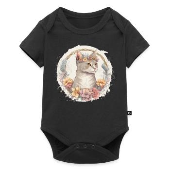 Cute Manx Cat Flower Crown Cats Pet Kitten - Baby Premium short-sleeve bodysuit - black - Front