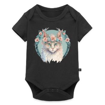 Cute LaPerm Cat Flower Crown Cats Pet Kitten - Baby Premium short-sleeve bodysuit - black - Front