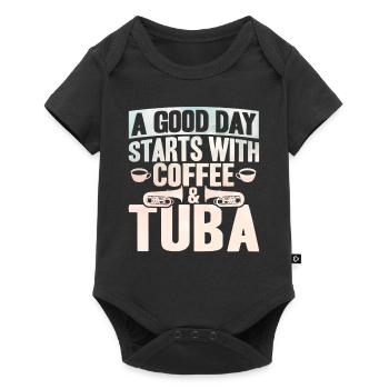 Tuba Kaffee und Tuba Geschenk - Baby Premium Kurzarmbody - Schwarz - Vorne