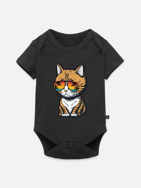 Cool Feline in Shades: Whiskered Purrfection - Baby Premium Kurzarmbody - Schwarz