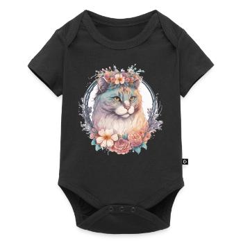 Mignon American Curl Cat Fleur Crown Cats Pet Kitte - Body à manches courtes Premium Bébé - noir - Devant