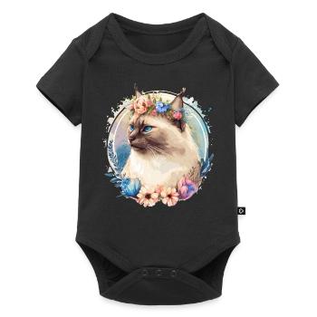 Mignon Birman Cat Fleur Crown Cats Chaton animal de compagnie - Body à manches courtes Premium Bébé - noir - Devant