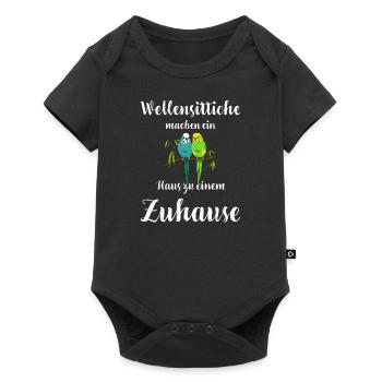Wellensittich I Sittich Vogel Budgie Motiv für - Baby Premium Kurzarmbody - Schwarz - Vorne