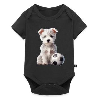Niedliche Tierfußballspieler, Welpe - Baby Premium Kurzarmbody - Schwarz - Vorne