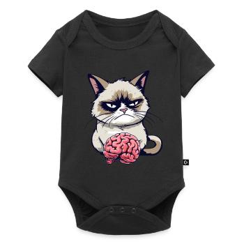 Funny Cartoon Grump Cat With Brain - Sarcasm - Baby Premium short-sleeve bodysuit - black - Front