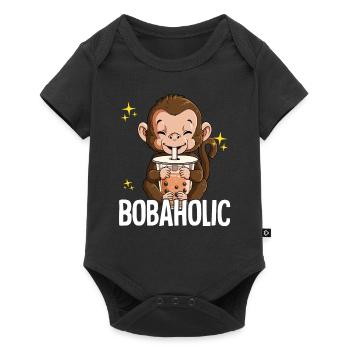 Bubble Tea Monkey Boba Tea Bobaholic - Body à manches courtes Premium Bébé - noir - Devant