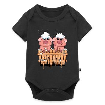Weihnachten Schweine Geschenk Kind Winter Schwein - Baby Premium Kurzarmbody - Schwarz - Vorne