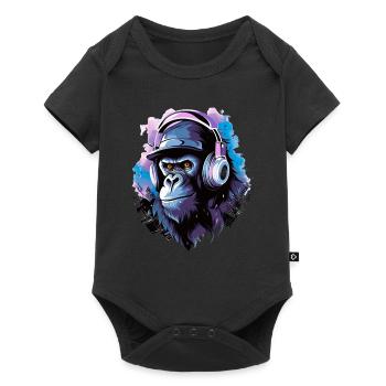Gorilla Musik Kopfhörer Musik Affe - Baby Premium Kurzarmbody - Schwarz - Vorne