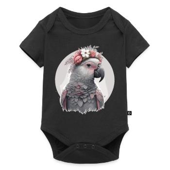 Aquarelle Africaine Gris Perroquet Fleur Cr - Body à manches courtes Premium Bébé - noir - Devant