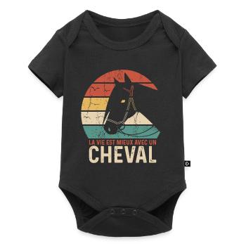 Cheval Drôle Femme Fille Enfant Vie avec un Cheval - Body à manches courtes Premium Bébé - noir - Devant