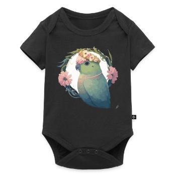 Aquarelle Perroquet Perruche Oiseau Fleur Couronne Pe - Body à manches courtes Premium Bébé - noir - Devant