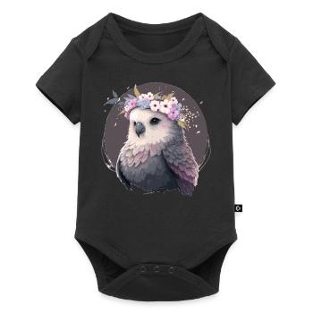 Mignon Gris Perruche Perruche Oiseau Fleur Couronne Pet Bi - Body à manches courtes Premium Bébé - noir - Devant